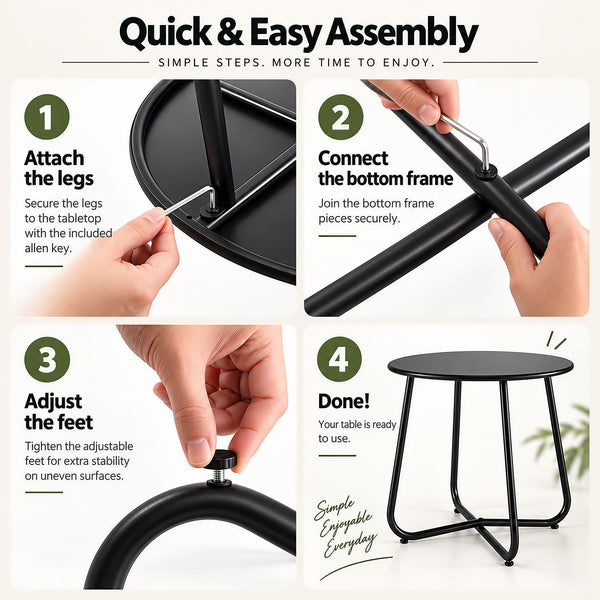Gardeon Outdoor Side Table Steel Frame for Patio Balcony Garden Black Awezingly