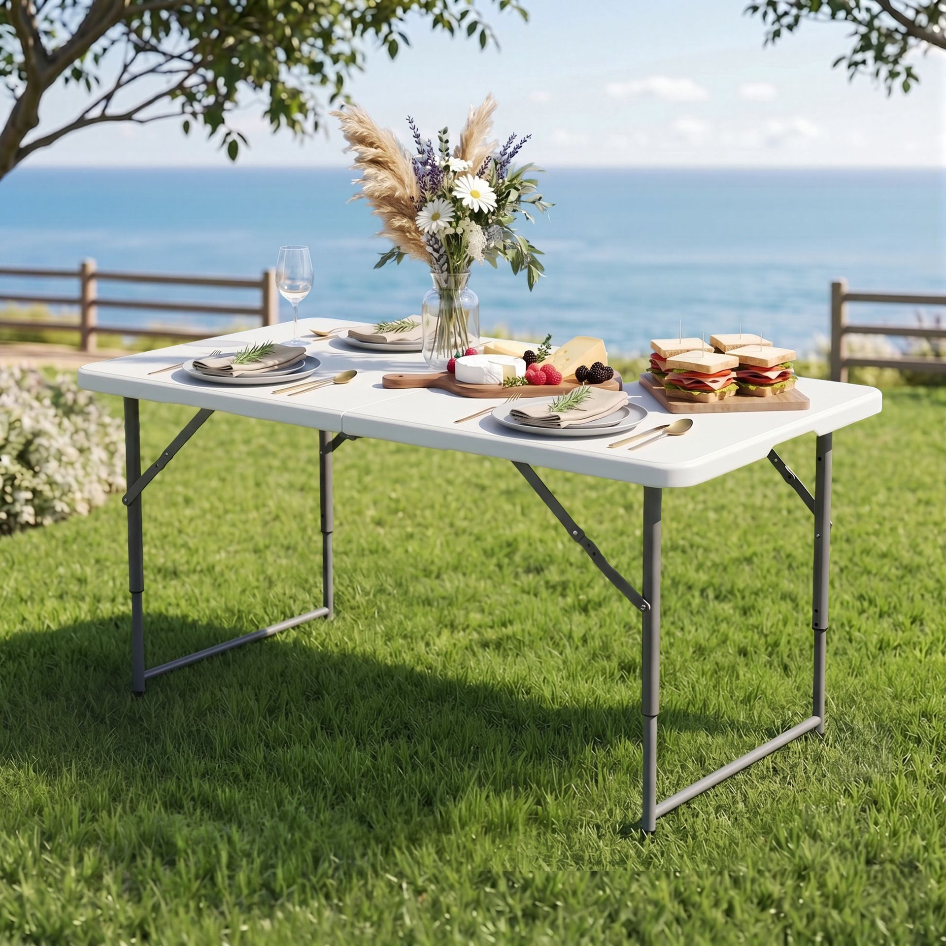 Gardeon 123cm Folding Table Portable Fold-in-Half with Handle Camping Picnic Adjustable Height Awezingly