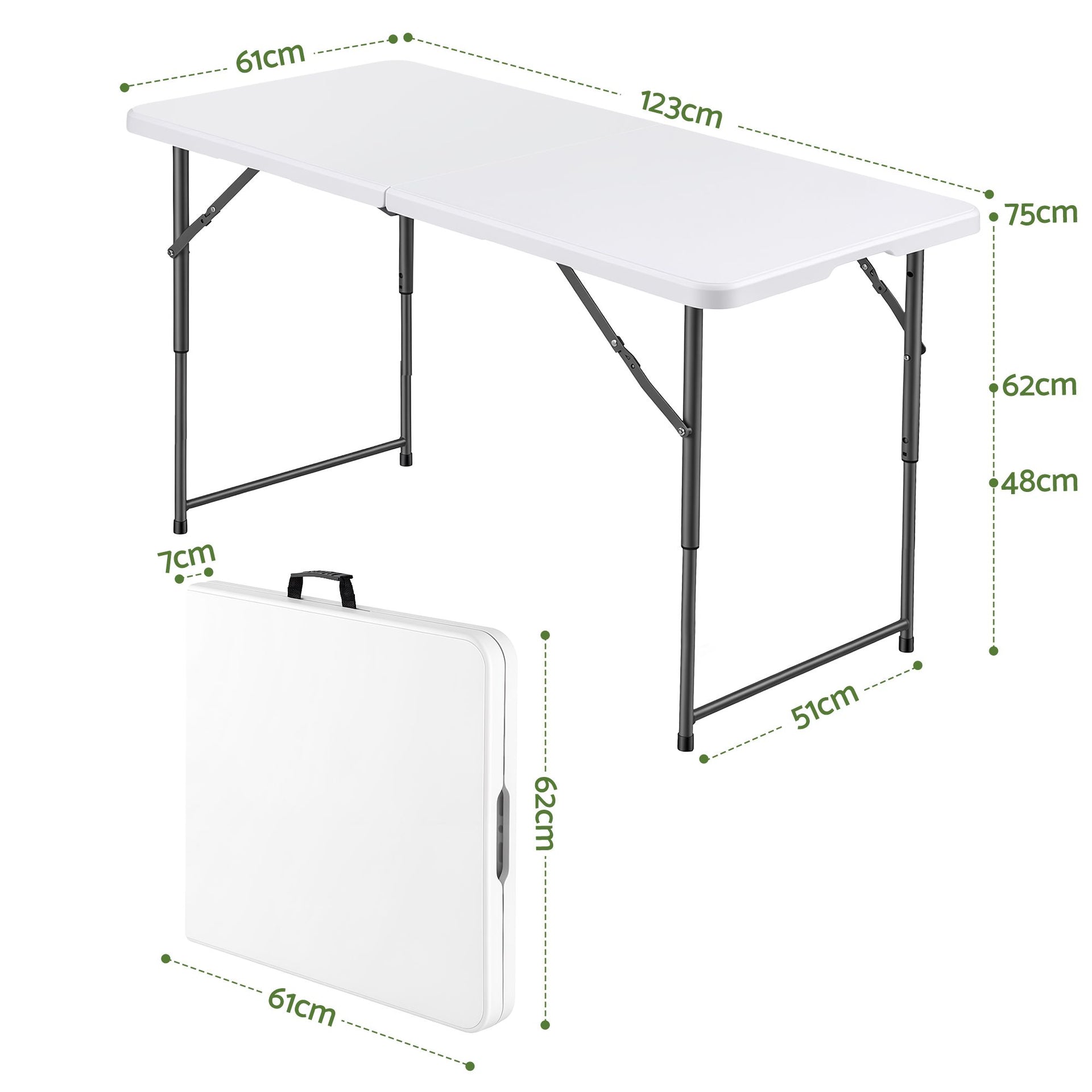 Gardeon 123cm Folding Table Portable Fold-in-Half with Handle Camping Picnic Adjustable Height Awezingly
