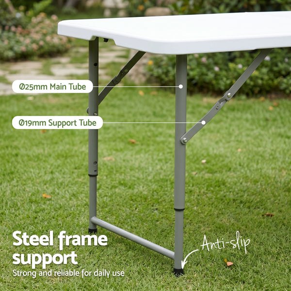 Gardeon 123cm Folding Table Portable Fold-in-Half with Handle Camping Picnic Adjustable Height Awezingly