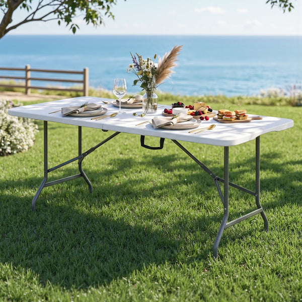 Gardeon 180cm Folding Table Portable Fold-in-Half with Handle Camping Picnic Gardeon