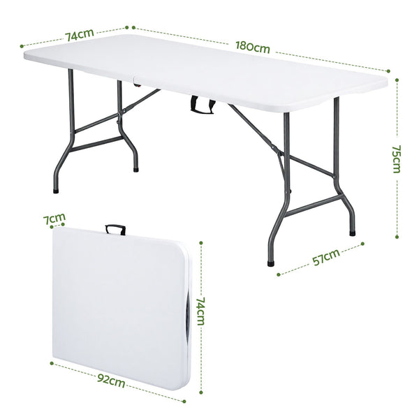 Gardeon 180cm Folding Table Portable Fold-in-Half with Handle Camping Picnic Gardeon