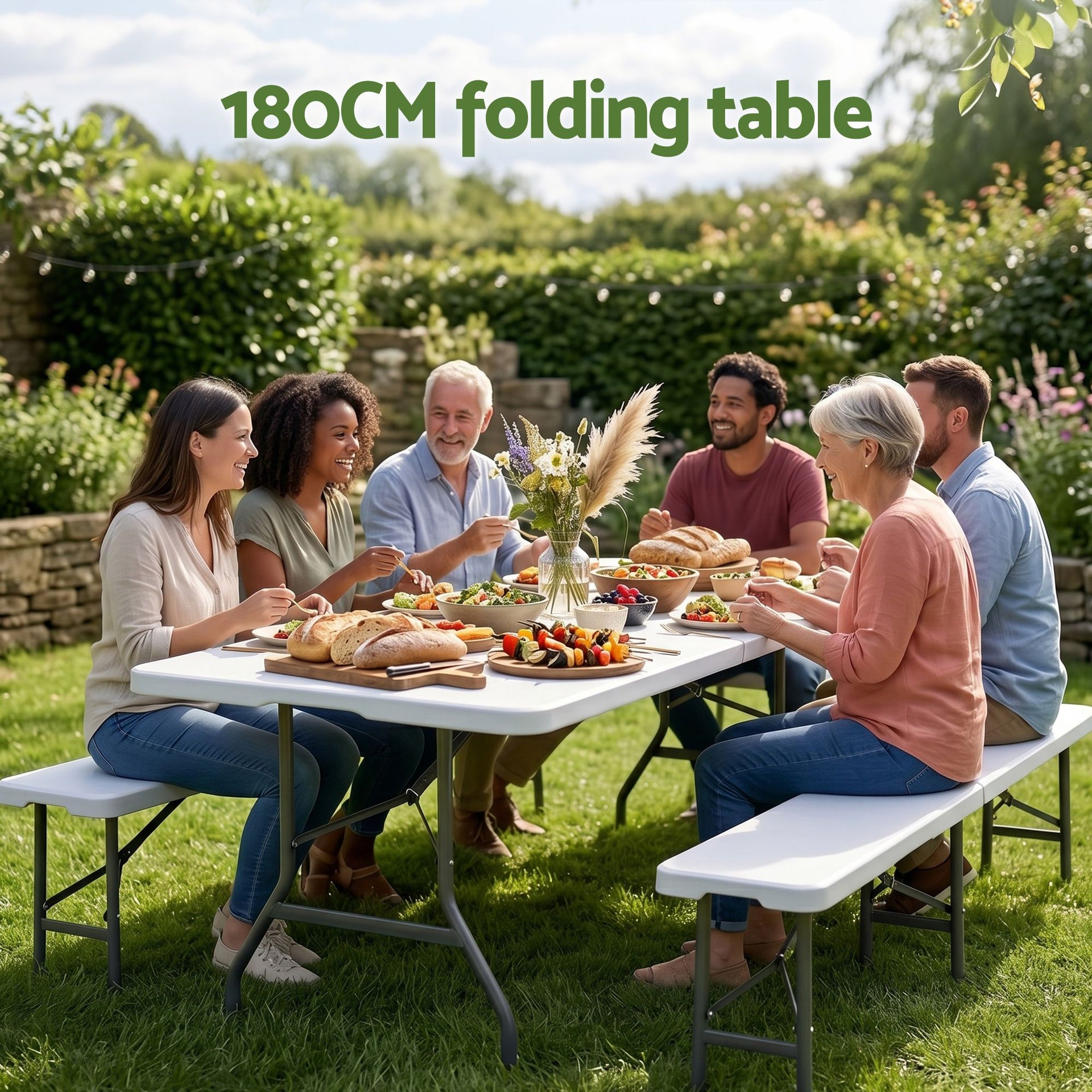 Gardeon 180cm Folding Table Portable Fold-in-Half with Handle Camping Picnic Gardeon
