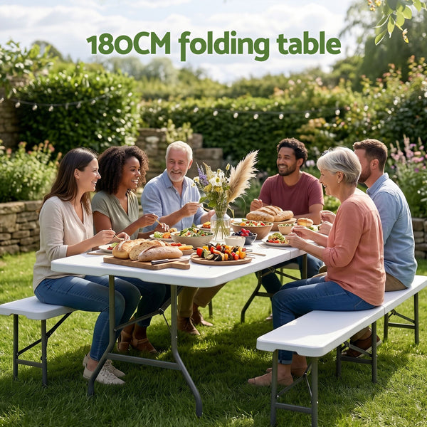 Gardeon 180cm Folding Table Portable Fold-in-Half with Handle Camping Picnic Gardeon