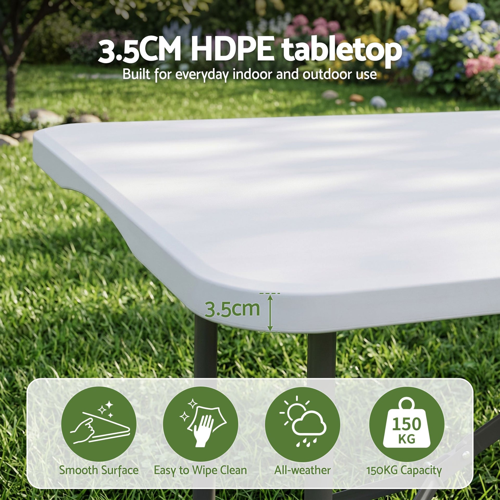 Gardeon 180cm Folding Table Portable Fold-in-Half with Handle Camping Picnic Gardeon