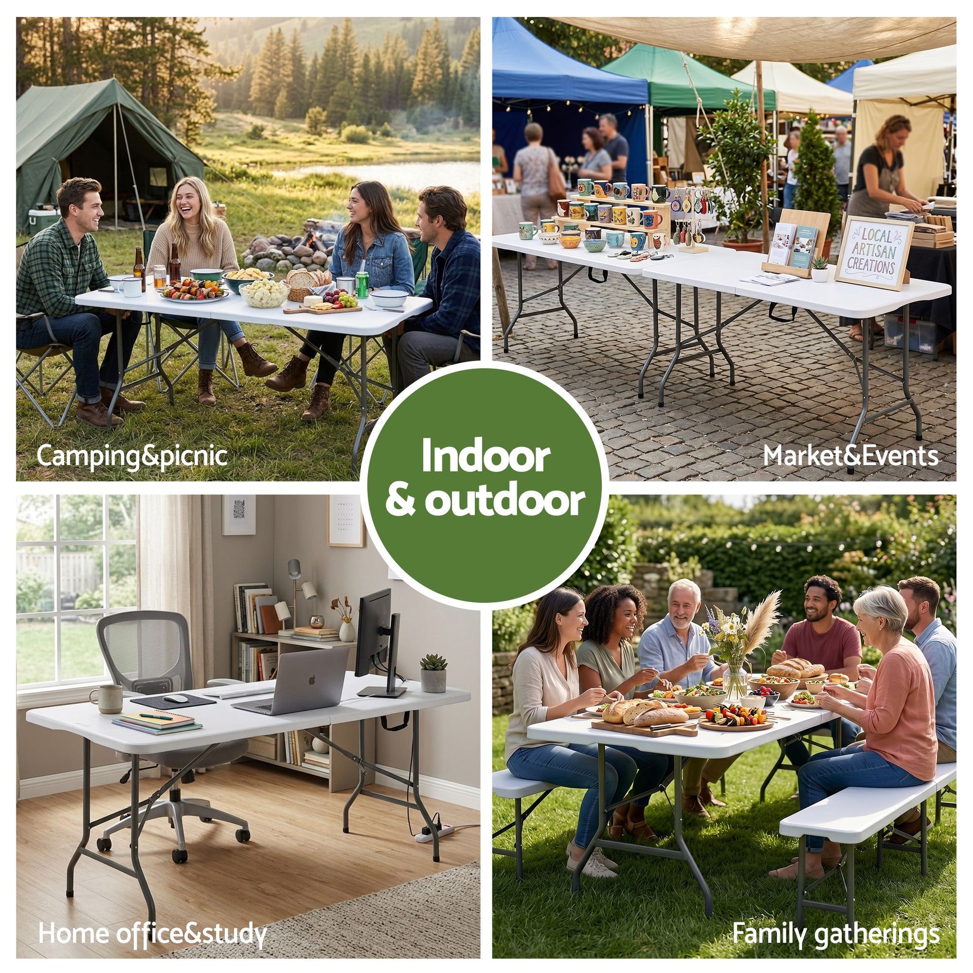 Gardeon 180cm Folding Table Portable Fold-in-Half with Handle Camping Picnic Gardeon