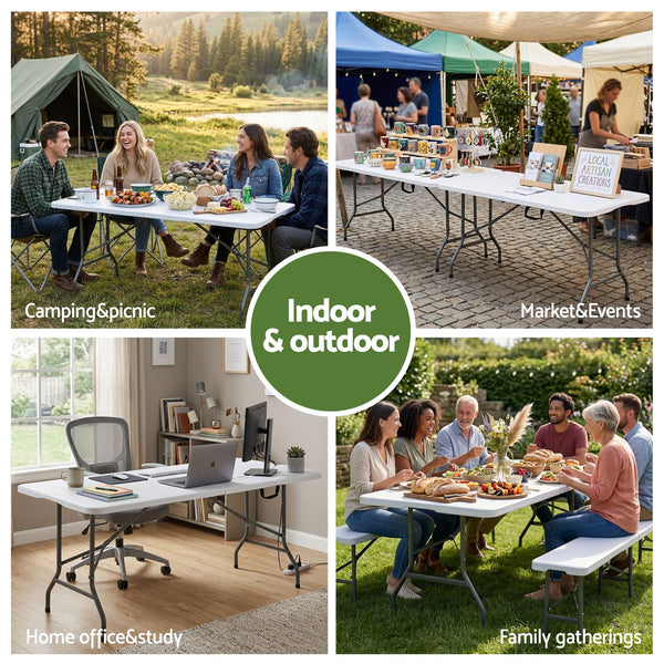Gardeon 180cm Folding Table Portable Fold-in-Half with Handle Camping Picnic Gardeon