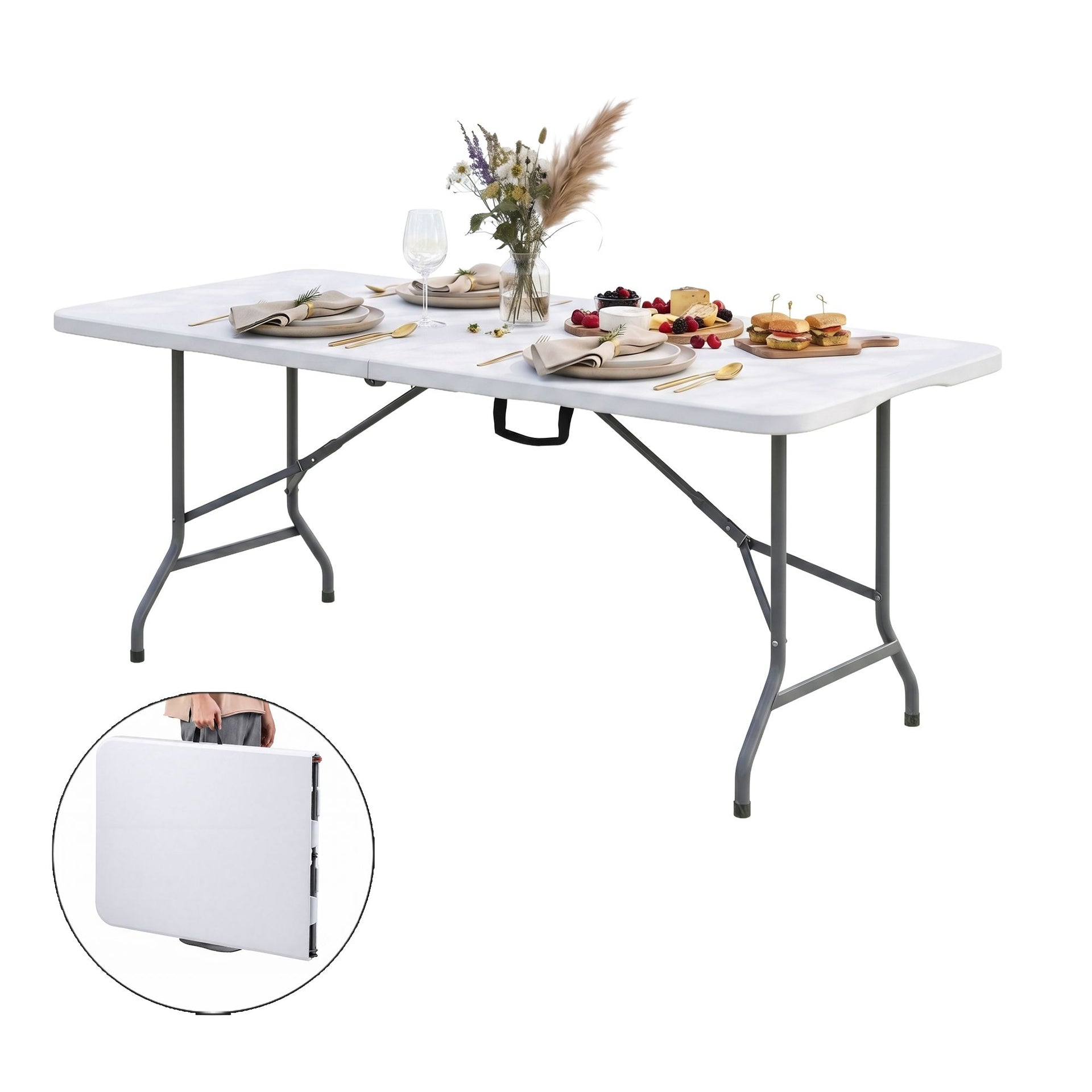 Gardeon 180cm Folding Table Portable Fold-in-Half with Handle Camping Picnic Gardeon