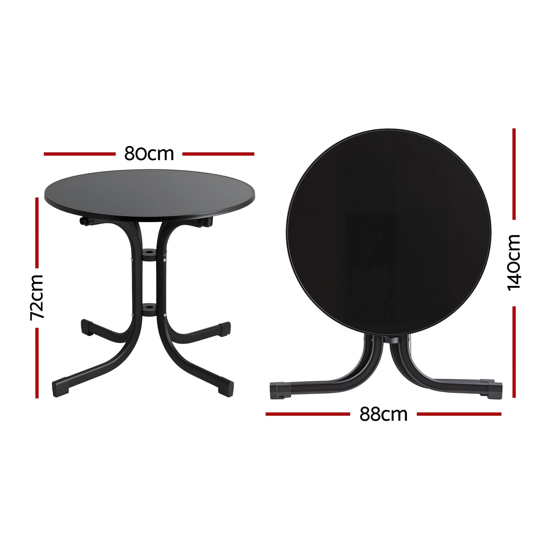 Gardeon Outdoor Side Table 80cm Folding Steel Round Bistro Desk Cafe Patio Furniture Black Awezingly