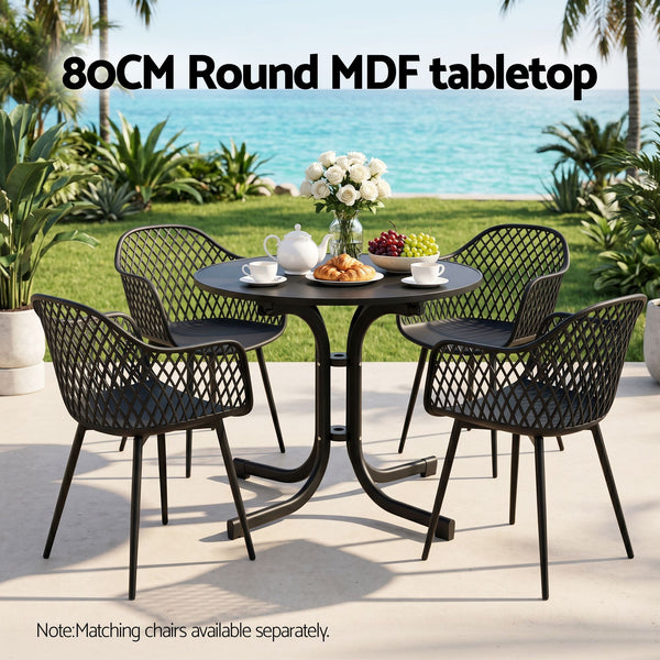 Gardeon Outdoor Side Table 80cm Folding Steel Round Bistro Desk Cafe Patio Furniture Black Awezingly