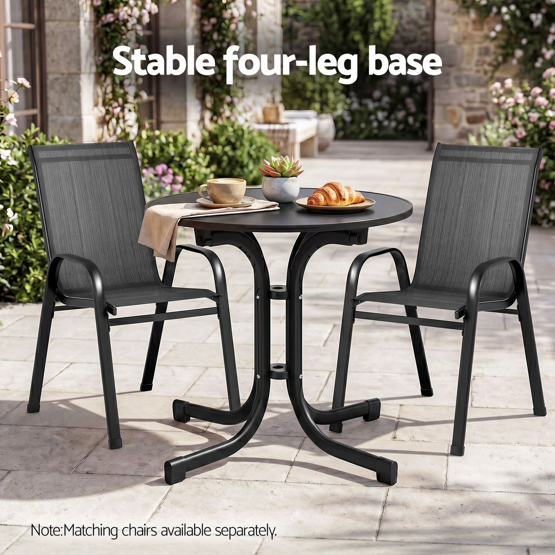 Gardeon Outdoor Side Table 80cm Folding Steel Round Bistro Desk Cafe Patio Furniture Black Awezingly