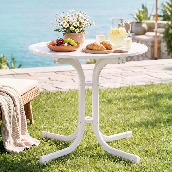 Gardeon Outdoor Side Table 80cm Folding Steel Round Bistro Desk Cafe Patio Furniture White Awezingly
