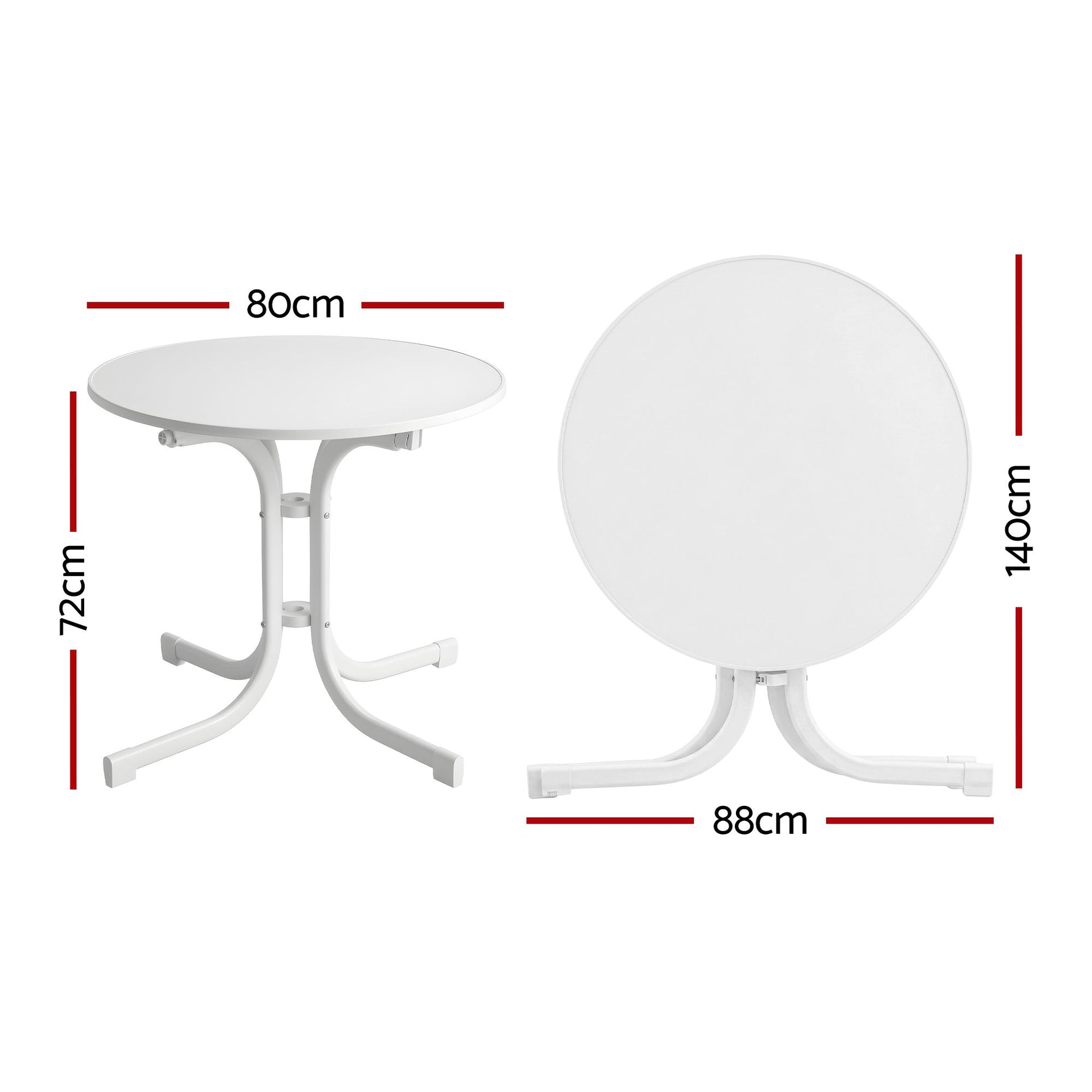 Gardeon Outdoor Side Table 80cm Folding Steel Round Bistro Desk Cafe Patio Furniture White Awezingly