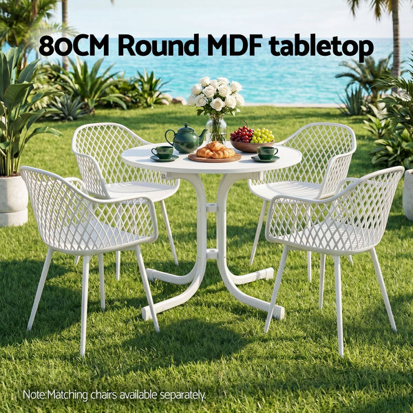 Gardeon Outdoor Side Table 80cm Folding Steel Round Bistro Desk Cafe Patio Furniture White Awezingly