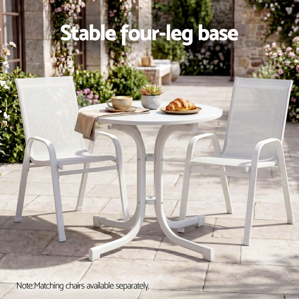 Gardeon Outdoor Side Table 80cm Folding Steel Round Bistro Desk Cafe Patio Furniture White Awezingly