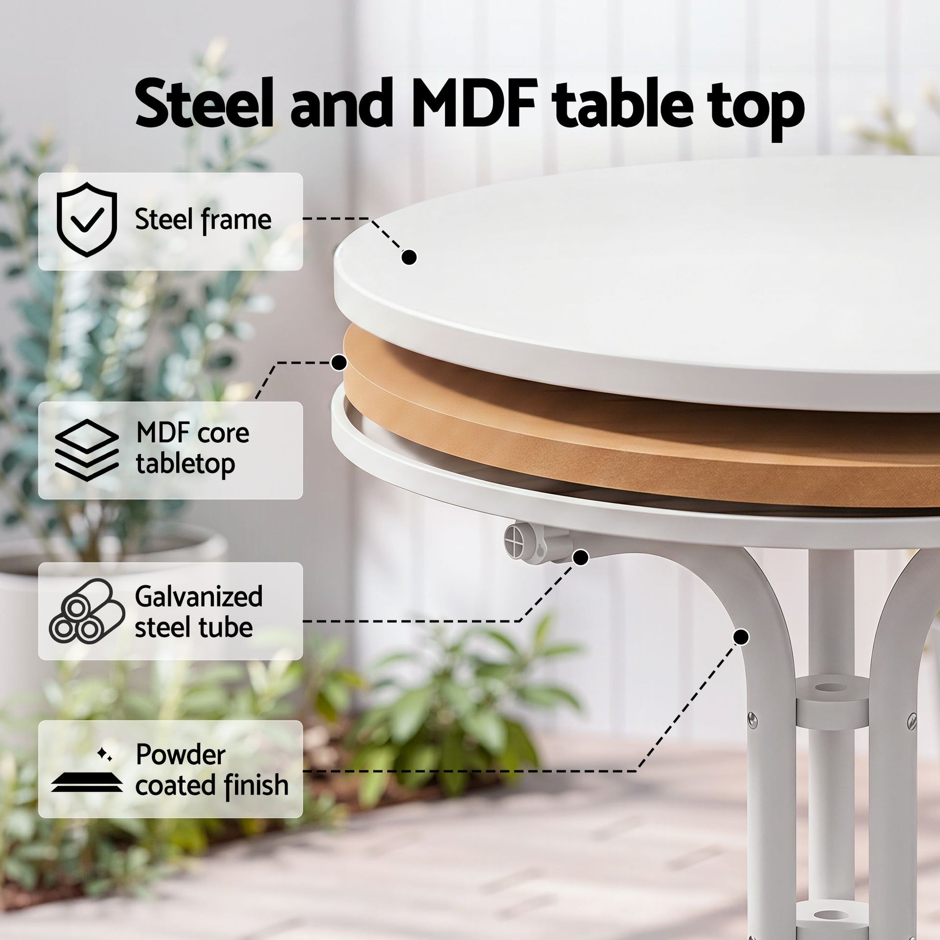 Gardeon Outdoor Side Table 80cm Folding Steel Round Bistro Desk Cafe Patio Furniture White Awezingly