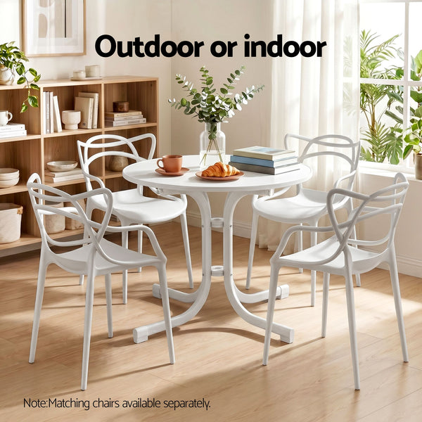 Gardeon Outdoor Side Table 80cm Folding Steel Round Bistro Desk Cafe Patio Furniture White Awezingly
