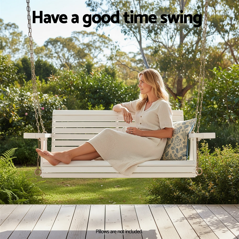 Gardeon Porch Outdoor Swing Chair With Cup Holder Wooden Furniture 2 Seater Awezingly