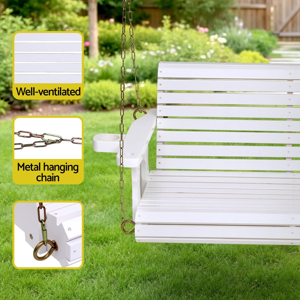 Gardeon Porch Outdoor Swing Chair With Cup Holder Wooden Furniture 2 Seater Awezingly
