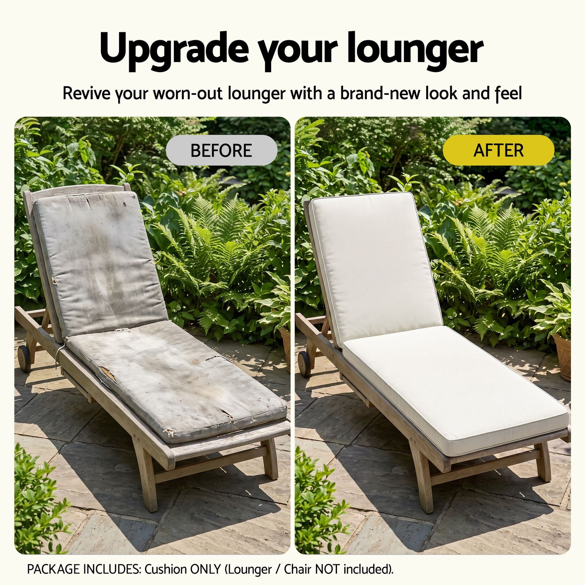 Gardeon Outdoor Chaise Lounge Cushion Lounge Chair Pad Sunbed Mattress Beige Awezingly