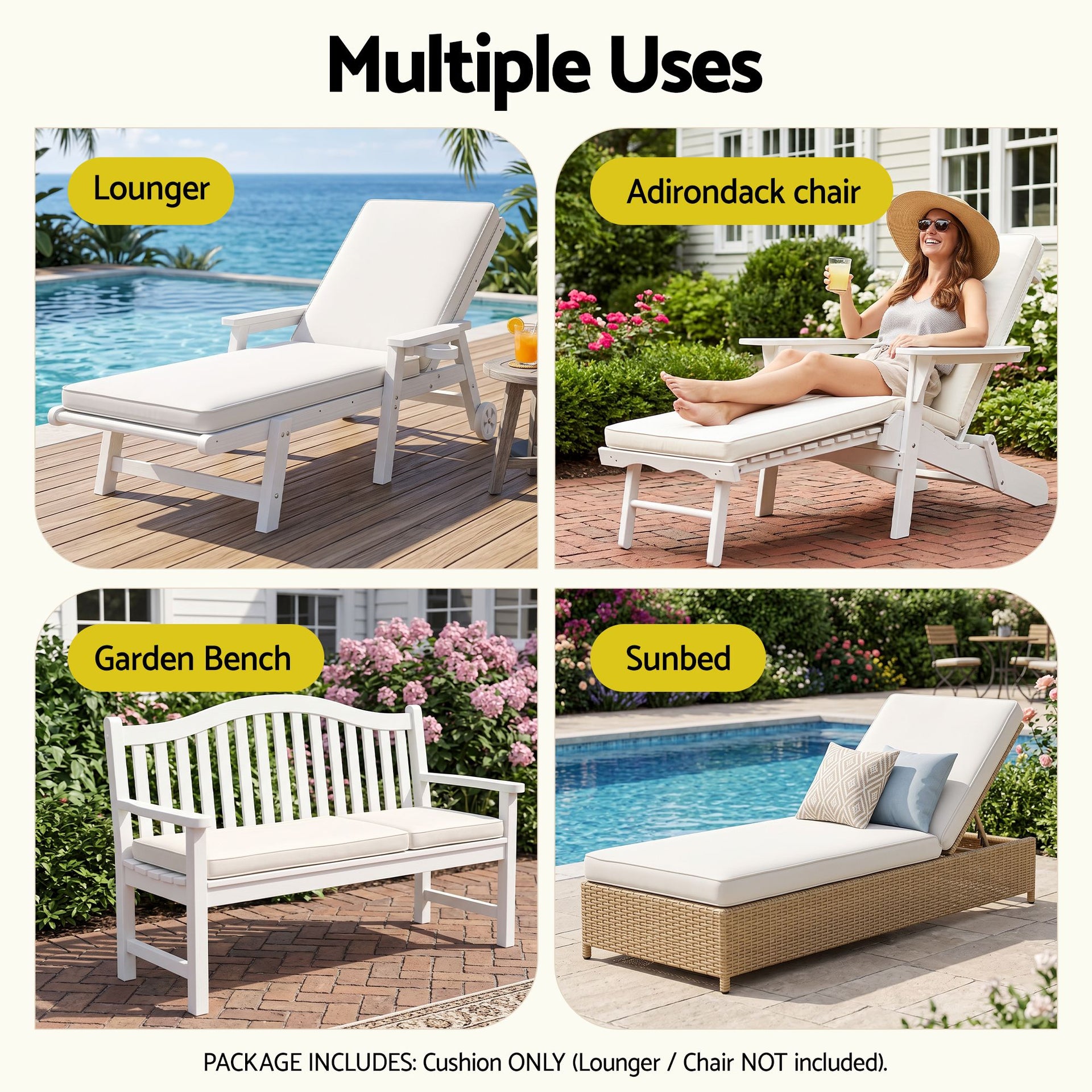 Gardeon Outdoor Chaise Lounge Cushion Lounge Chair Pad Sunbed Mattress Beige Awezingly