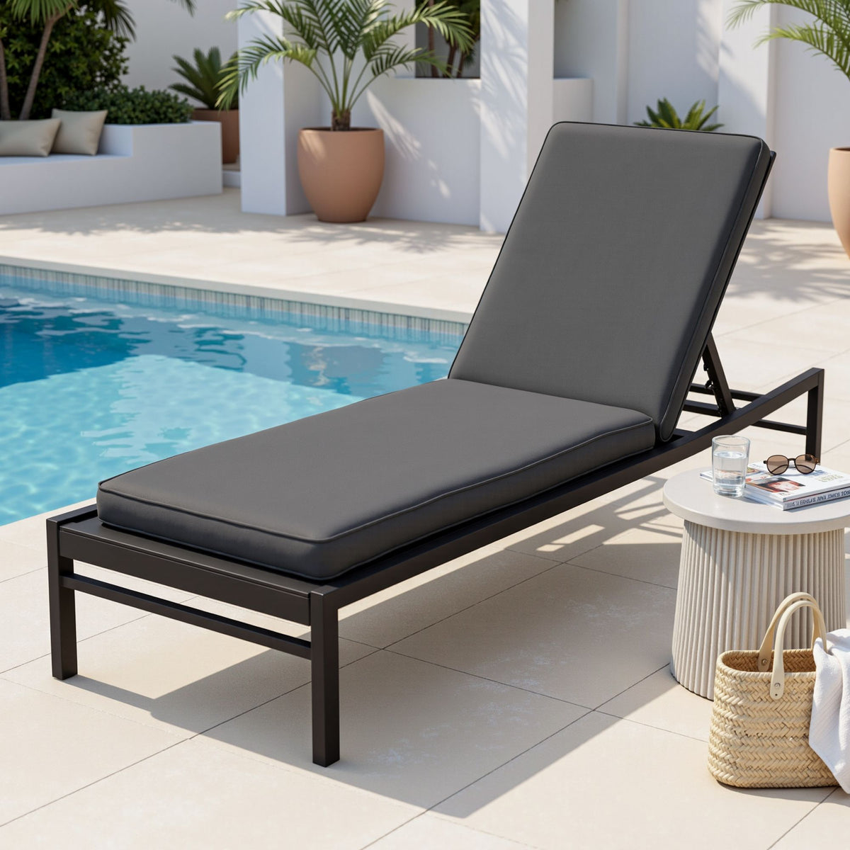 Gardeon Outdoor Chaise Lounge Cushion Lounge Chair Pad Sunbed Mattress Grey Awezingly