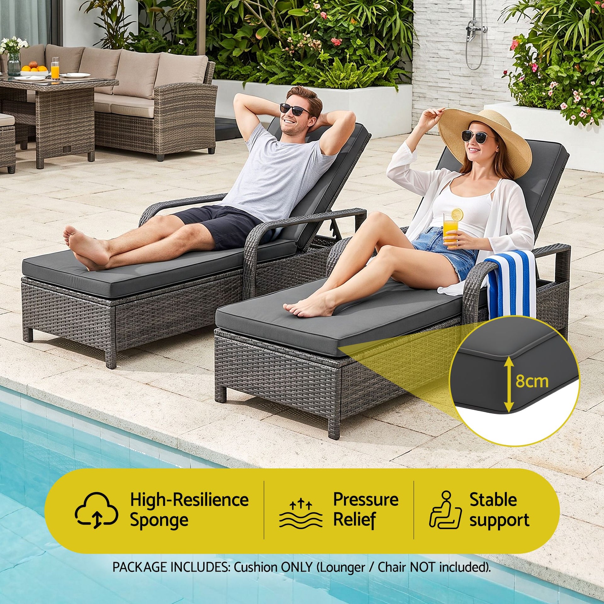 Gardeon Outdoor Chaise Lounge Cushion Lounge Chair Pad Sunbed Mattress Grey Awezingly
