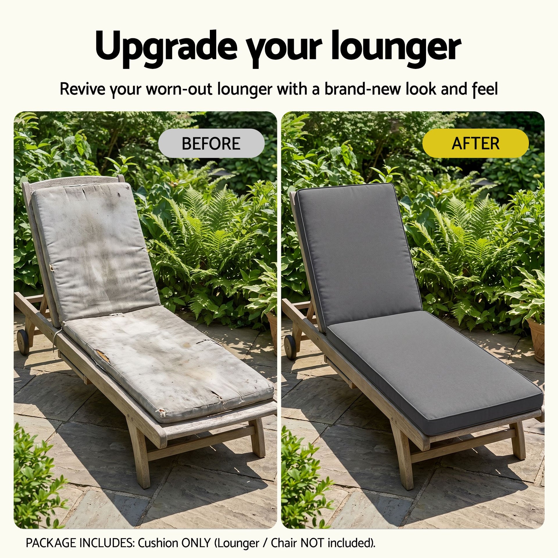 Gardeon Outdoor Chaise Lounge Cushion Lounge Chair Pad Sunbed Mattress Grey Awezingly