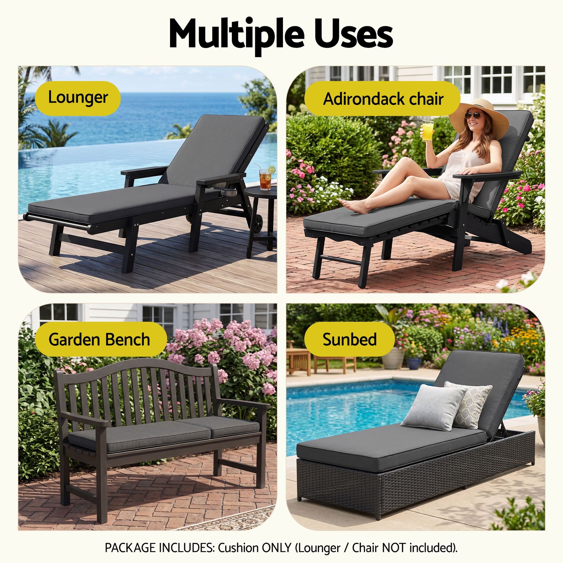 Gardeon Outdoor Chaise Lounge Cushion Lounge Chair Pad Sunbed Mattress Grey Awezingly