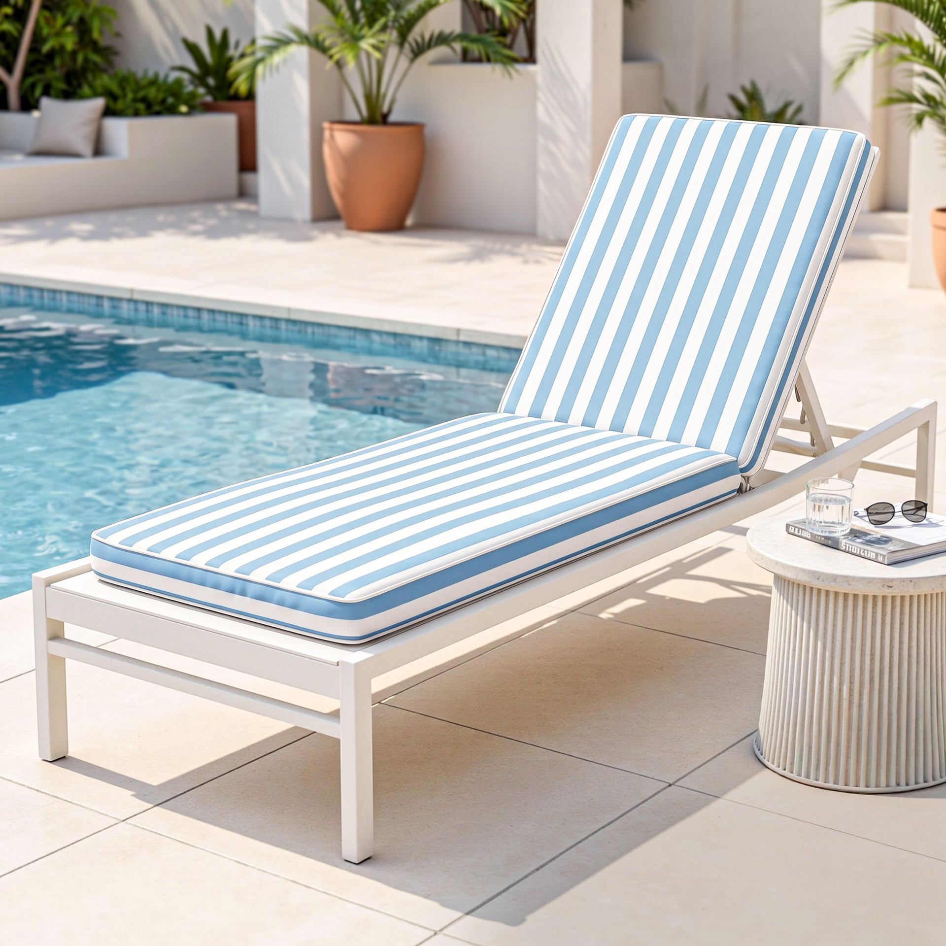 Gardeon Outdoor Chaise Lounge Cushion Lounge Chair Pad Sunbed Mattress Blue Awezingly