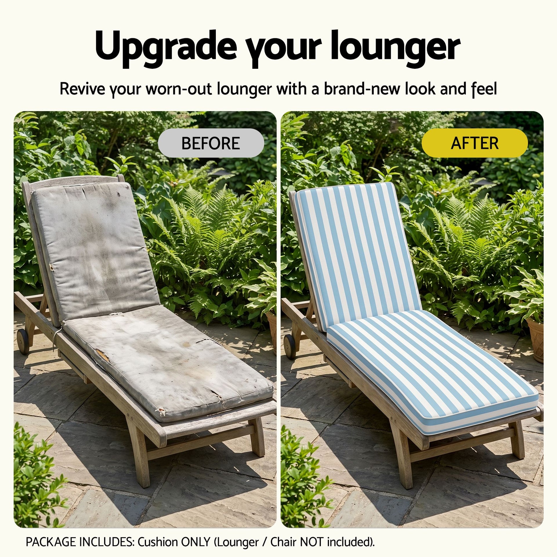 Gardeon Outdoor Chaise Lounge Cushion Lounge Chair Pad Sunbed Mattress Blue Awezingly