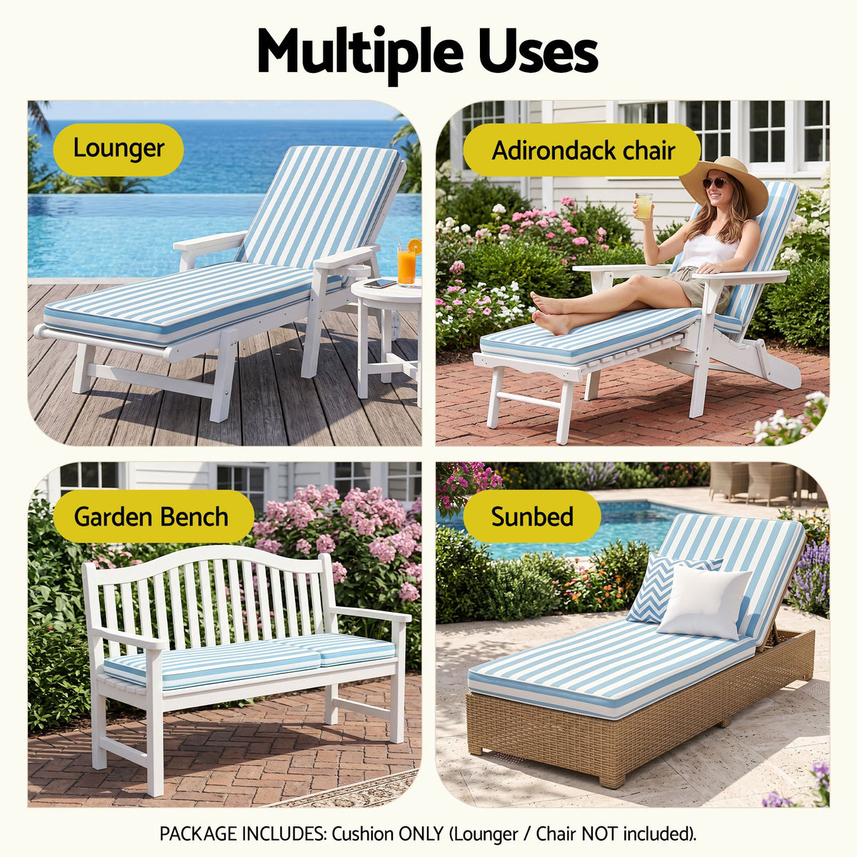 Gardeon Outdoor Chaise Lounge Cushion Lounge Chair Pad Sunbed Mattress Blue Awezingly