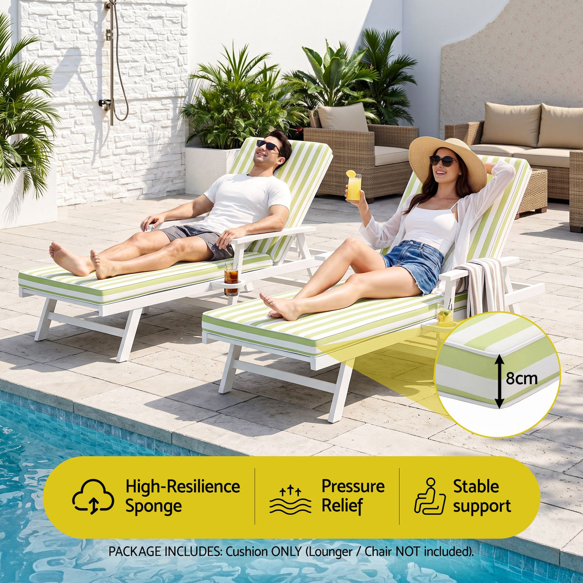 Gardeon Outdoor Chaise Lounge Cushion Lounge Chair Pad Sunbed Mattress Green Awezingly