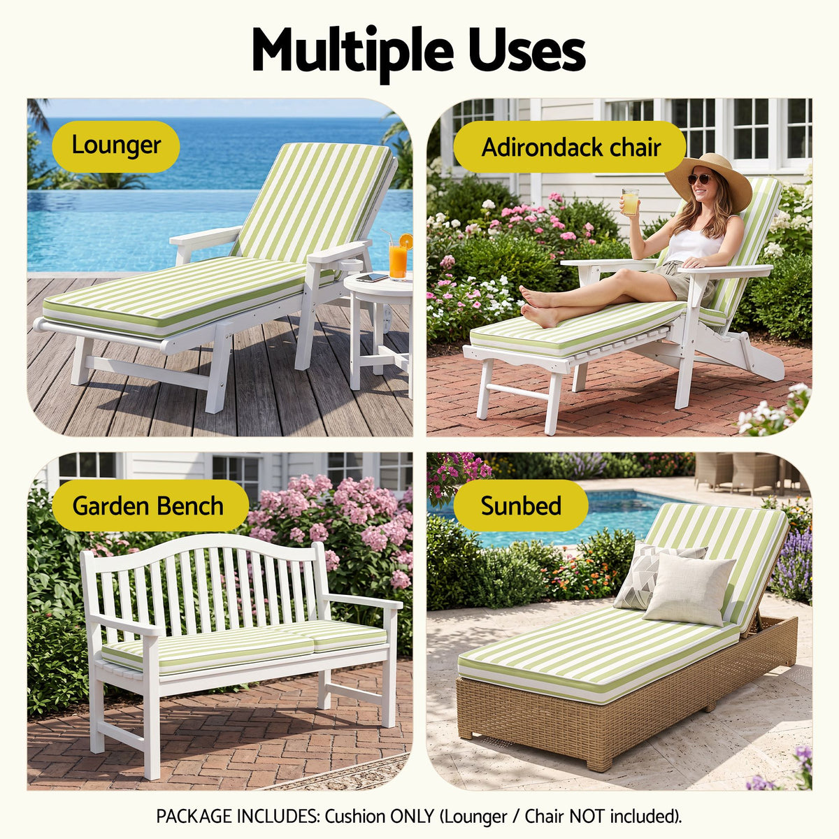 Gardeon Outdoor Chaise Lounge Cushion Lounge Chair Pad Sunbed Mattress Green Awezingly