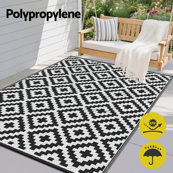 Gardeon Outdoor Rugs 120x180cm Large Carpet Reversible Area Mat PP Dual-Sided Patio Rug Cross Gardeon