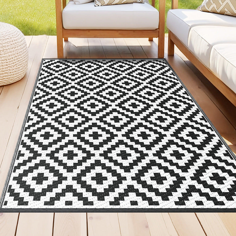 Gardeon Outdoor Rugs 120x180cm Large Carpet Reversible Area Mat PP Dual-Sided Patio Rug Cross Gardeon