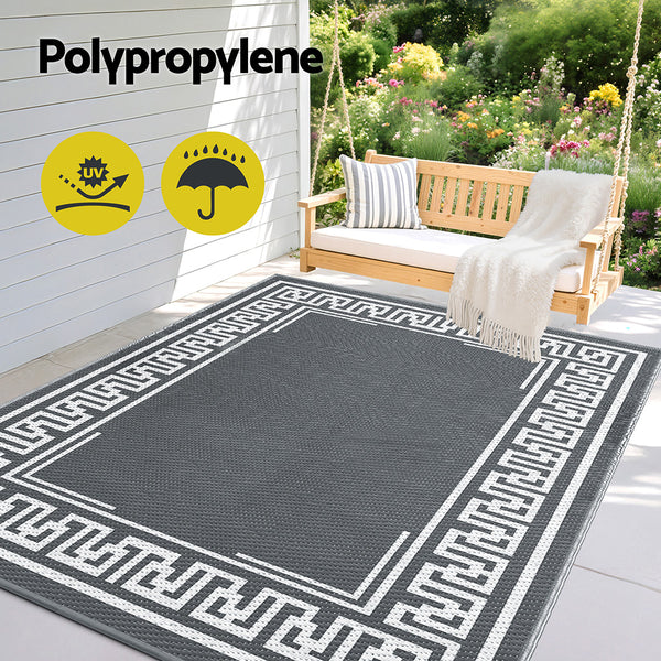 Gardeon Outdoor Rugs 152x244cm Large Carpet Reversible Area Mat PP Dual-Sided Patio Rug Greek Key Gardeon