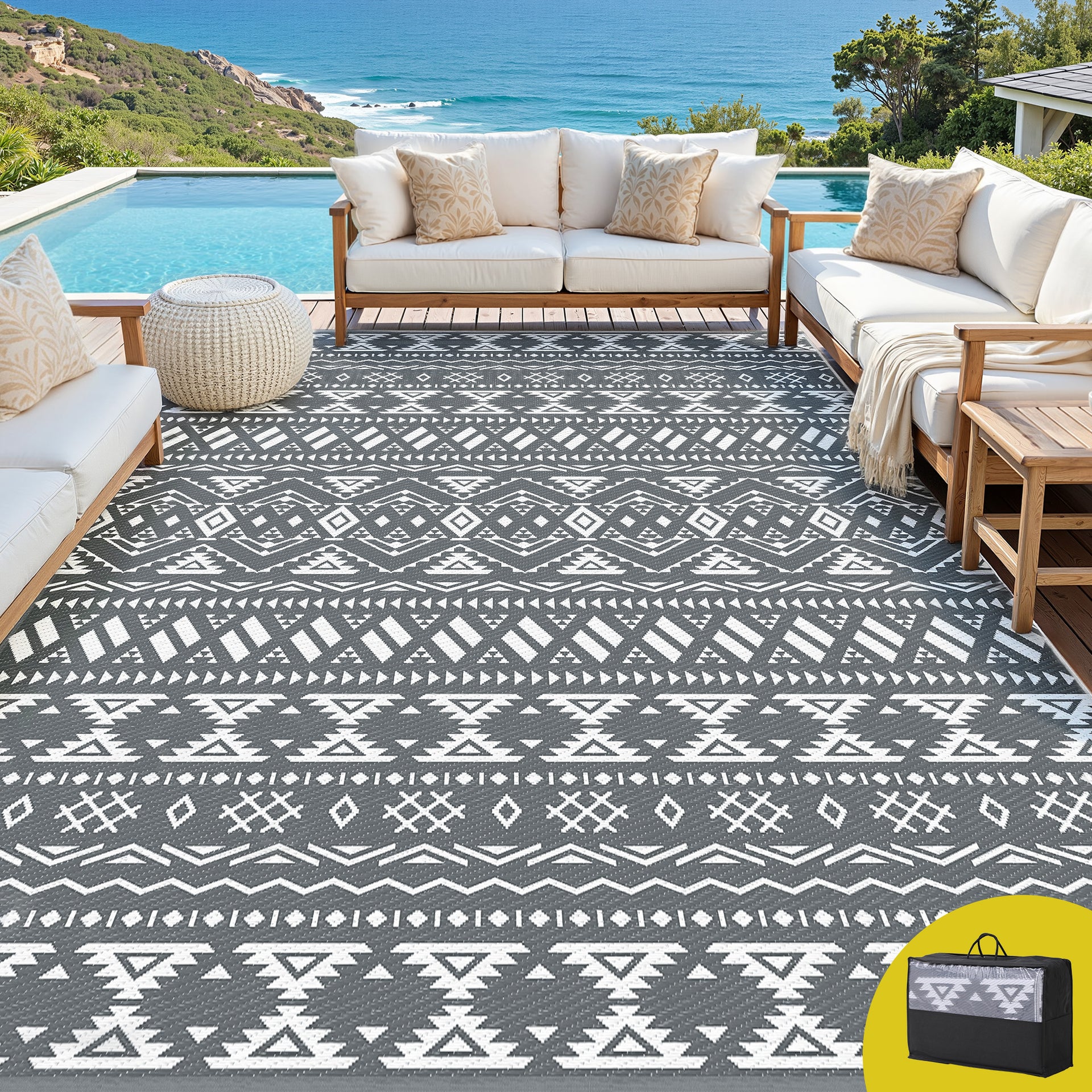 Gardeon Outdoor Rugs 274x366cm Large Carpet Reversible Area Mat PP Dual-Sided Patio Rug Bohemian Awezingly