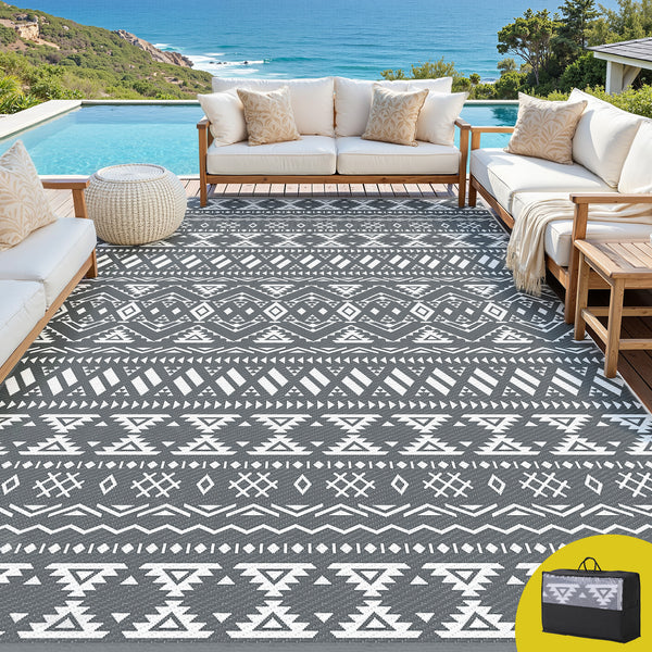 Gardeon Outdoor Rugs 274x366cm Large Carpet Reversible Area Mat PP Dual-Sided Patio Rug Bohemian Awezingly