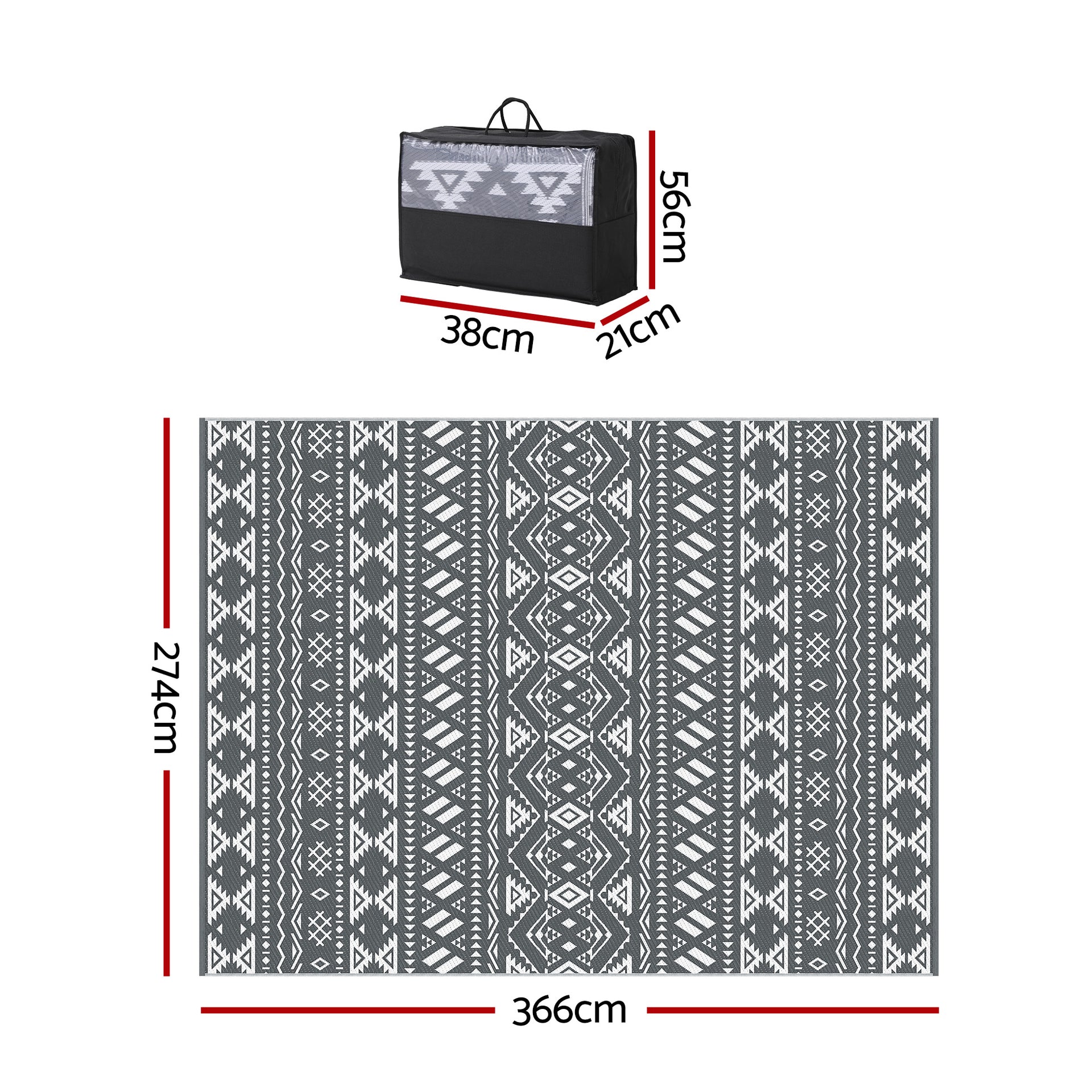 Gardeon Outdoor Rugs 274x366cm Large Carpet Reversible Area Mat PP Dual-Sided Patio Rug Bohemian Awezingly