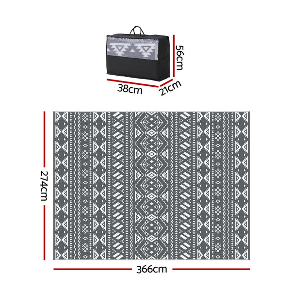 Gardeon Outdoor Rugs 274x366cm Large Carpet Reversible Area Mat PP Dual-Sided Patio Rug Bohemian Awezingly