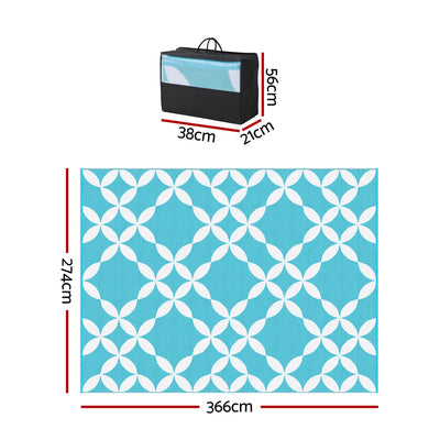 Gardeon Outdoor Rugs 274x366cm Large Carpet Reversible Area Mat PP Dual-Sided Patio Rug Light Blue