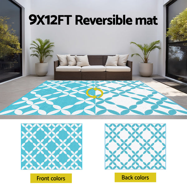 Gardeon Outdoor Rugs 274x366cm Large Carpet Reversible Area Mat PP Dual-Sided Patio Rug Light Blue Awezingly