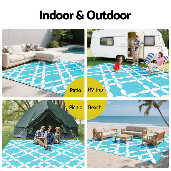 Gardeon Outdoor Rugs 274x366cm Large Carpet Reversible Area Mat PP Dual-Sided Patio Rug Light Blue Awezingly