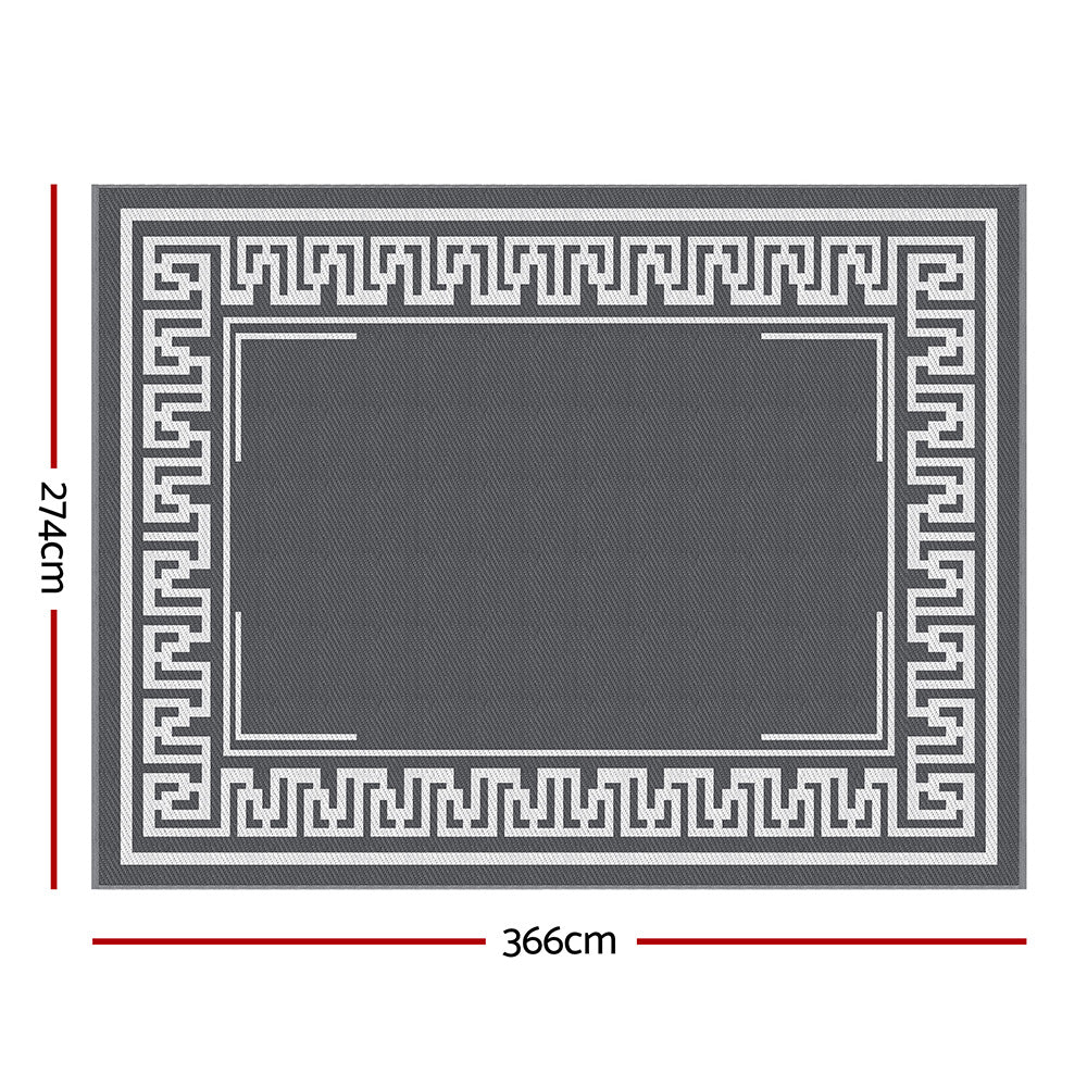 Gardeon Outdoor Rugs 274x366cm Large Carpet Reversible Area Mat PP Dual-Sided Patio Rug Greek Key Gardeon