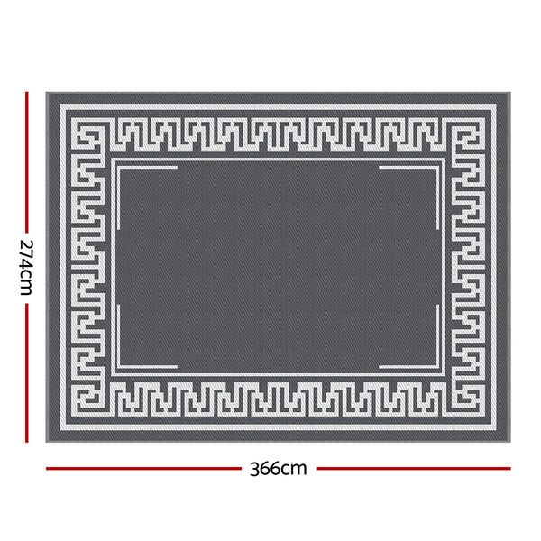 Gardeon Outdoor Rugs 274x366cm Large Carpet Reversible Area Mat PP Dual-Sided Patio Rug Greek Key Gardeon