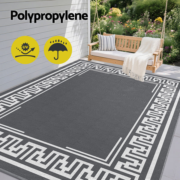 Gardeon Outdoor Rugs 274x366cm Large Carpet Reversible Area Mat PP Dual-Sided Patio Rug Greek Key Gardeon