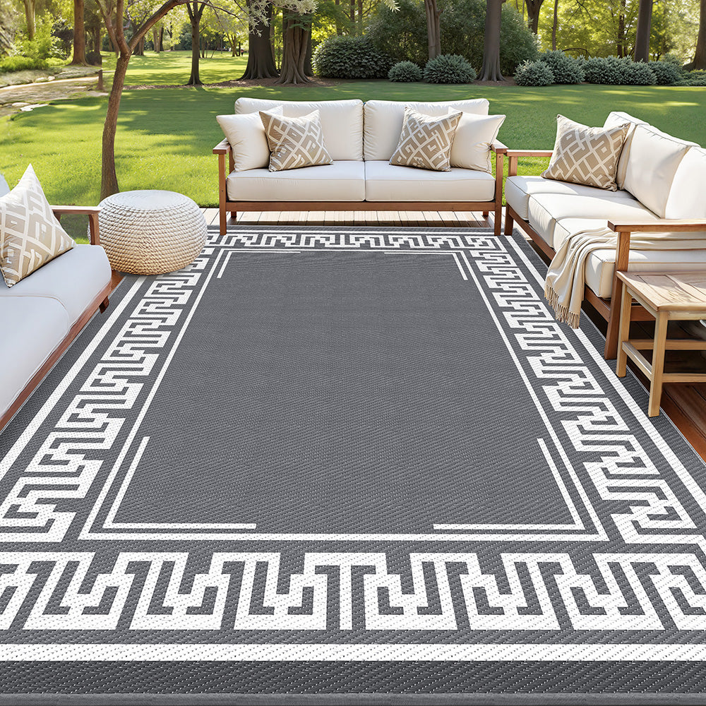 Gardeon Outdoor Rugs 274x366cm Large Carpet Reversible Area Mat PP Dual-Sided Patio Rug Greek Key Gardeon