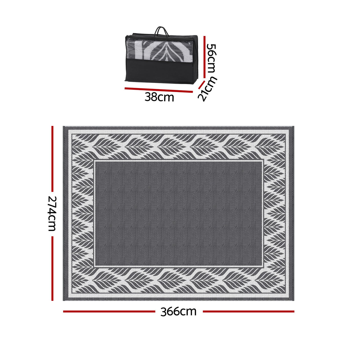 Gardeon Outdoor Rugs 274x366cm Large Carpet Reversible PP Dual-Sided Area Mat Patio Rug Grey Awezingly