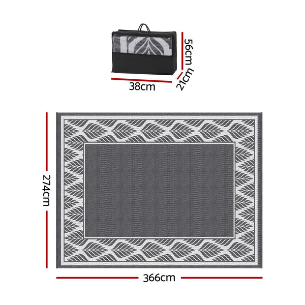 Gardeon Outdoor Rugs 274x366cm Large Carpet Reversible PP Dual-Sided Area Mat Patio Rug Grey Awezingly